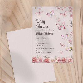 Roze Vlinders en Flower Garden Baby shower Kaart