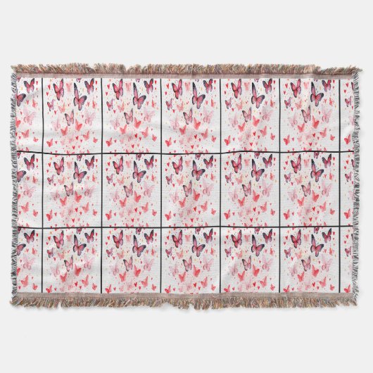 Roze Vlinders en Hartjes Romantisch Deken (Voorkant)