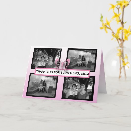  roze vlinders en Moederdag voor foto's Kaart (Gele Bloem)