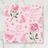 Roze Vlinders en Rozen Floral Quinceañera Bedankjes Labels (Achterkant)