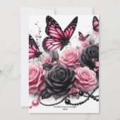 Roze vlinders en Rozen met zwarte parels Kaart (Achterkant)