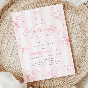 Roze Vlinders en Strikken Baby Shower Kaart