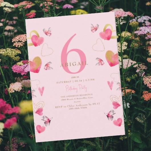 Roze Vlinders & Harten Verjaardagsfeestje Kaart