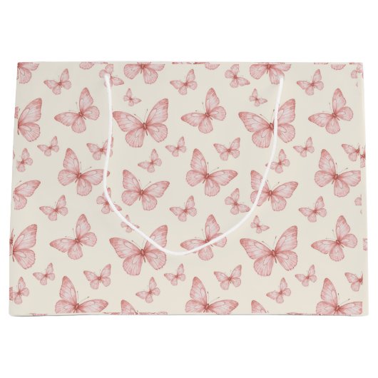 Roze vlinders in crème groot cadeauzakje (Voorkant)