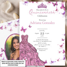 Roze Vlinders Jurk en Tiara Foto Quinceanera