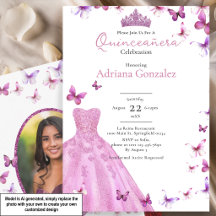 Roze Vlinders Jurk en Tiara Foto Quinceanera