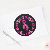 Roze vlinders krans - borstkanker ronde sticker (Envelop)