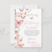  Roze Vlinders Meisje 1e Eerste Verjaardag Bedankkaart (Voorkant)