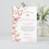  Roze Vlinders Meisje 1e Eerste Verjaardag Bedankkaart (Staand voorkant)