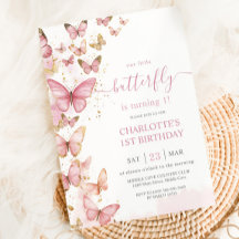  Roze Vlinders Meisje 1e Eerste Verjaardag