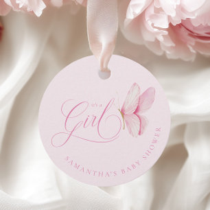 Roze Vlinders Meisje Baby shower Favoriet Tags Bedankjes Labels
