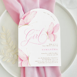 Roze Vlinders Meisje Baby Shower Kaart