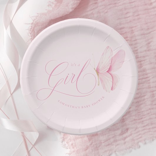 Roze Vlinders Meisje Baby shower Papier Borden Papieren Bordje