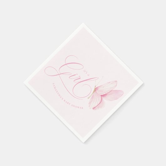 Roze Vlinders Meisje Baby shower Papier servetten (Hoek)