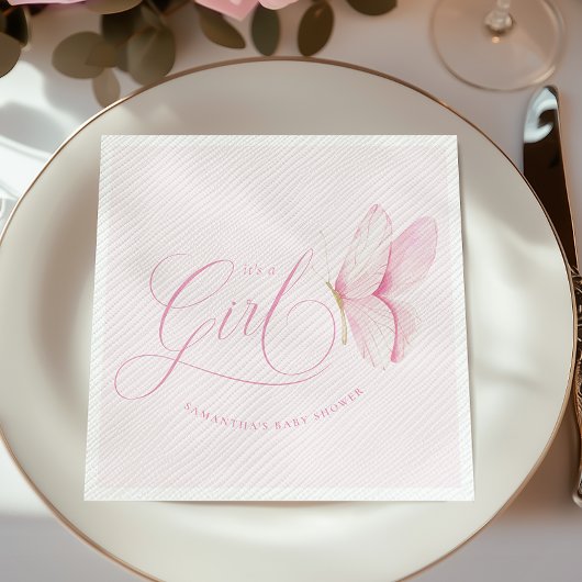 Roze Vlinders Meisje Baby shower Papier servetten