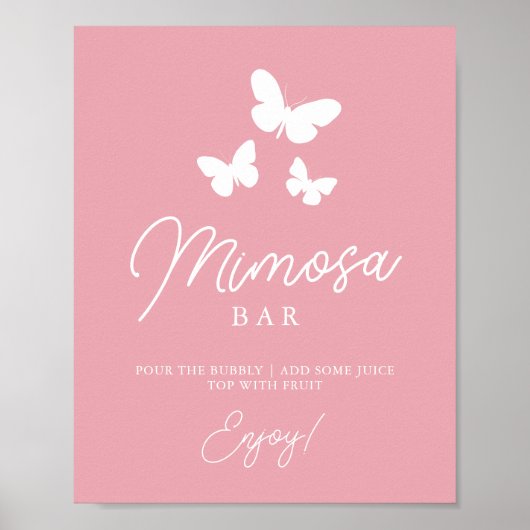 Roze Vlinders Mimosa Bar Bruidsfeest Bord Poster (Voorkant)