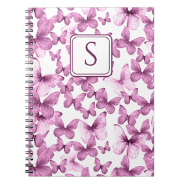 Roze Vlinders Modern Elegant Custom Monogram Notitieboek