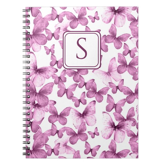 Roze Vlinders Modern Elegant Custom Monogram Notitieboek (Voorkant)