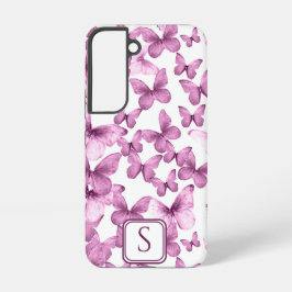 Roze Vlinders Modern Elegant Custom Monogram Samsung Galaxy Hoesje