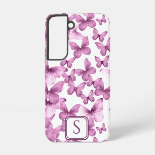 Roze Vlinders Modern Elegant Custom Monogram Samsung Galaxy Hoesje