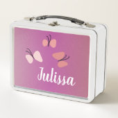 Roze Vlinders Nep Glitters Naam Metal Lunchbox (Voorkant)
