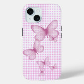 Roze vlinders op Gingham Case-Mate iPhone Case (Achterkant)
