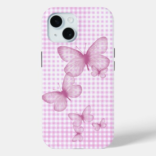 Roze vlinders op Gingham Case-Mate iPhone Case (Achterkant)