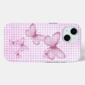Roze vlinders op Gingham Case-Mate iPhone Case (Achterkant (horizontaal))