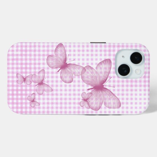 Roze vlinders op Gingham Case-Mate iPhone Case (Achterkant (horizontaal))