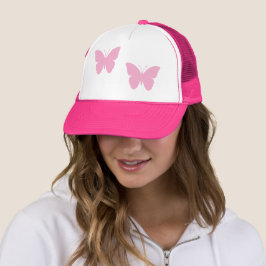 Roze vlinders op hete roze en wit trucker pet
