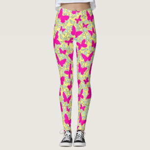 Roze vlinders op planten Gele BG Leggings