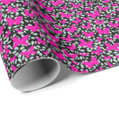 Roze Vlinders op planten Zwart BG Cadeaupapier (Rol Hoek)