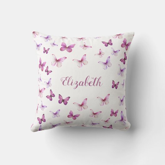 Roze Vlinders Patroon Aangepaste naam Kussen (Achterkant)