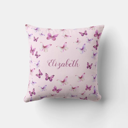 Roze Vlinders Patroon Aangepaste naam Kussen (Achterkant)