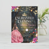 Roze Vlinders Quinceañera 15 Anos Bloemen Goud Kaart (Staand voorkant)
