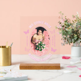 Roze Vlinders Quinceanera Acryl Bord