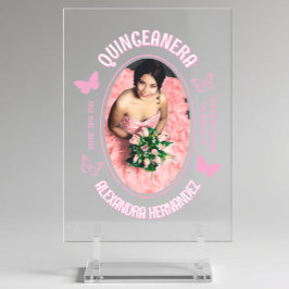 Roze Vlinders Quinceanera Acryl Bord