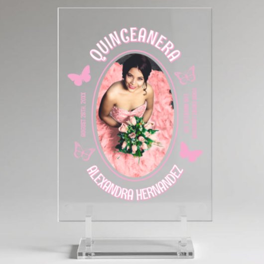 Roze Vlinders Quinceanera Acryl Bord