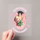 Roze Vlinders Quinceanera Acryl Uitnodigingen (Insitu (Draagbaar))