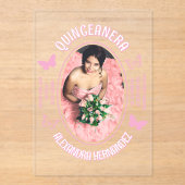 Roze Vlinders Quinceanera Acryl Uitnodigingen (Voorkant)