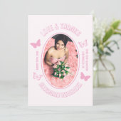 Roze Vlinders Quinceanera Bedankkaart (Staand voorkant)