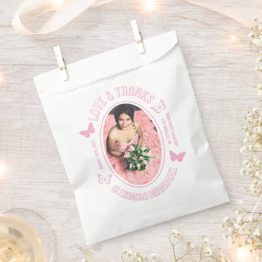 Roze Vlinders Quinceanera Bedankzakje (Geknipt)