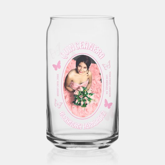 Roze Vlinders Quinceanera Blikvorm Glas (Voorkant)