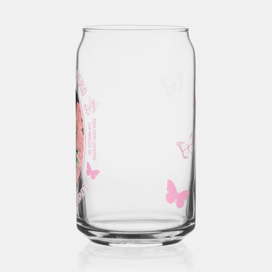Roze Vlinders Quinceanera Blikvorm Glas (Links)