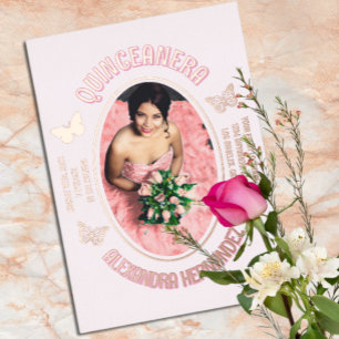 Roze Vlinders Quinceanera Folie Uitnodiging