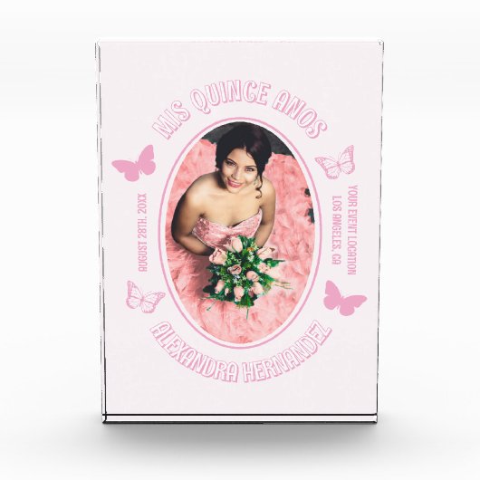 Roze Vlinders Quinceanera Fotoblokken (Voorkant)