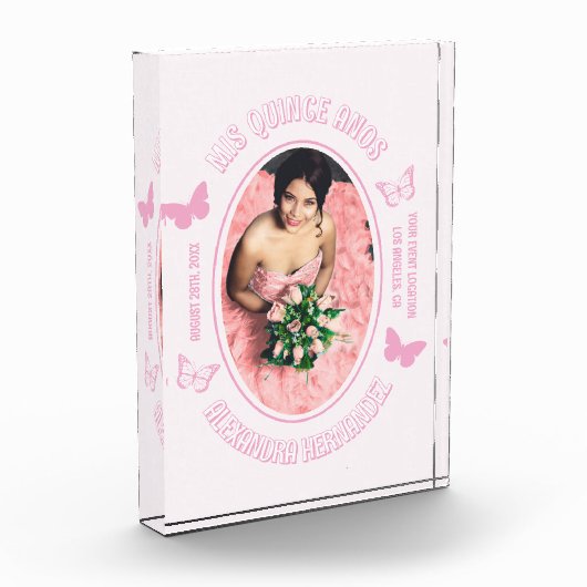 Roze Vlinders Quinceanera Fotoblokken (Links)