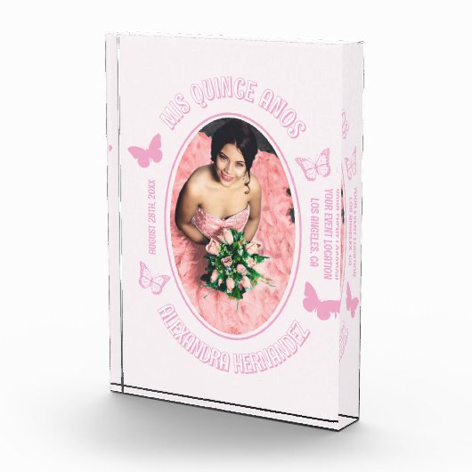 Roze Vlinders Quinceanera Fotoblokken (Rechts)