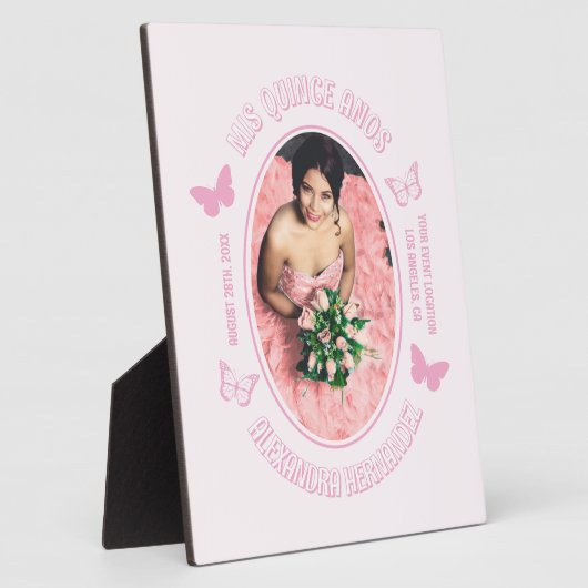 Roze Vlinders Quinceanera Fotoplaat (Zijkant)
