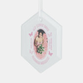 Roze Vlinders Quinceanera Glas Ornament (Voorkant links)